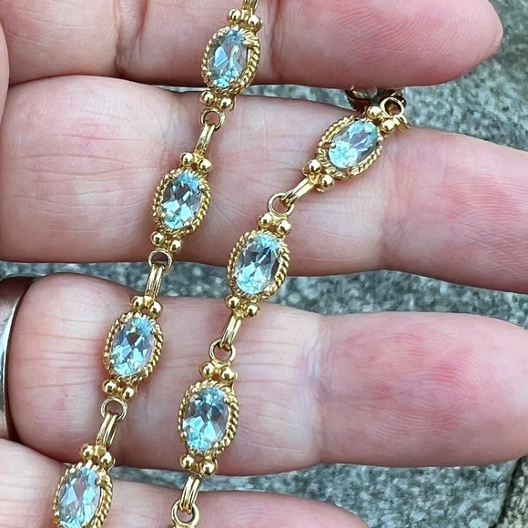 10K YELLOW GOLD OVAL CUT AQUAMARINE TENNIS BRACELET MARCH BIRTHSTONE - Picture 1 of 15